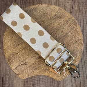 Wide Polka Dot White Tan Purse Strap Crossbody Purse Strap Guitar Strap